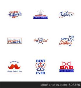 Happy Fathers Day Calligraphy greeting card 9 Blue and red Typography Collection. Vector illustration. Editable Vector Design Elements