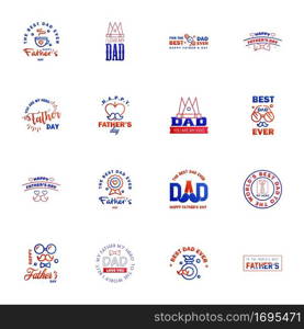 Happy fathers day card 16 Blue and red Set Vector illustration. Editable Vector Design Elements