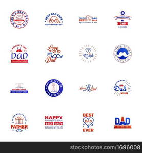 Happy fathers day card 16 Blue and red Set Vector illustration. Editable Vector Design Elements