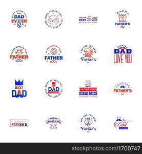 Happy fathers day card 16 Blue and red Set Vector illustration. Editable Vector Design Elements