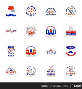 Happy fathers day card 16 Blue and red Set Vector illustration. Editable Vector Design Elements