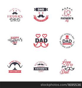 Happy fathers day card 9 Black and Pink Set Vector illustration. Editable Vector Design Elements