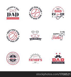 Happy fathers day card 9 Black and Pink Set Vector illustration. Editable Vector Design Elements