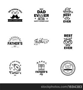 Happy fathers day card 9 Black Set Vector illustration.  Editable Vector Design Elements