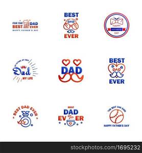 Happy fathers day card 9 Blue and red Set Vector illustration. Editable Vector Design Elements