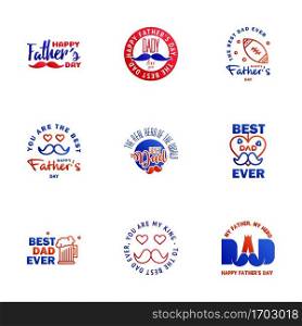 Happy fathers day card 9 Blue and red Set Vector illustration. Editable Vector Design Elements