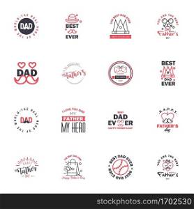 Happy Fathers Day Greeting Card. 16 Black and Pink Happy fathers day card vintage retro type font Editable Vector Design Elements