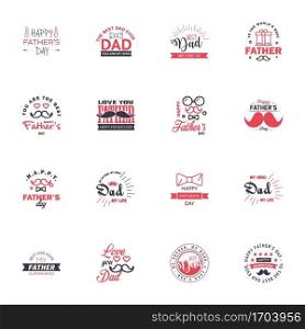 Happy Fathers Day Greeting Card. 16 Black and Pink Happy fathers day card vintage retro type font Editable Vector Design Elements