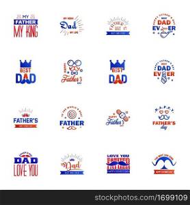 Happy Fathers Day Greeting Card. 16 Blue and red Happy fathers day card vintage retro type font Editable Vector Design Elements