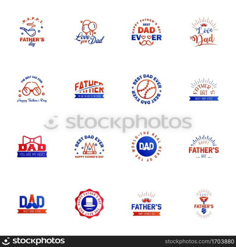 Happy Fathers Day Greeting Card. 16 Blue and red Happy fathers day card vintage retro type font Editable Vector Design Elements