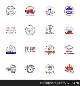 Happy Fathers Day Greeting Card. 16 Blue and red Happy fathers day card vintage retro type font Editable Vector Design Elements