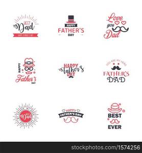 Happy Fathers Day greeting Card 9 Black and Pink Calligraphy. Vector illustration. Editable Vector Design Elements