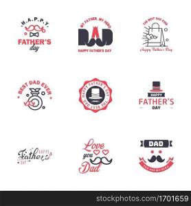 Happy Fathers Day Greeting Card. 9 Black and Pink Happy fathers day card vintage retro type font Editable Vector Design Elements