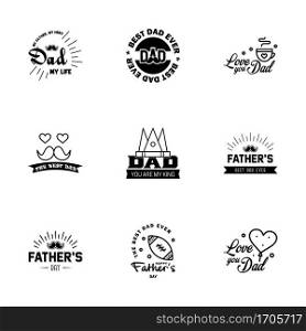 Happy Fathers Day Greeting Card. 9 Black Happy fathers day card vintage retro type font  Editable Vector Design Elements