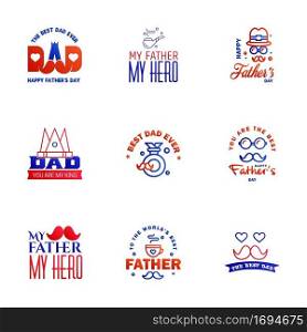 Happy Fathers Day greeting Card 9 Blue and red Calligraphy. Vector illustration. Editable Vector Design Elements