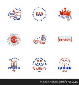 Happy Fathers Day greeting Card 9 Blue and red Calligraphy. Vector illustration. Editable Vector Design Elements