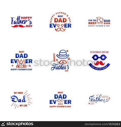Happy Fathers Day Greeting Card. 9 Blue and red Happy fathers day card vintage retro type font Editable Vector Design Elements