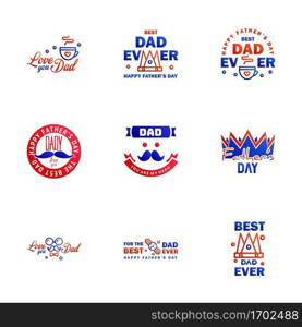 Happy Fathers Day Greeting Card. 9 Blue and red Happy fathers day card vintage retro type font Editable Vector Design Elements