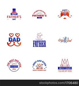Happy Fathers Day Greeting Card. 9 Blue and red Happy fathers day card vintage retro type font Editable Vector Design Elements