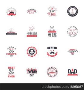 Happy fathers day greeting cards set 16 Black and Pink. Vector typography. lettering. Usable for banners. print. You are the best dad. text design Editable Vector Design Elements
