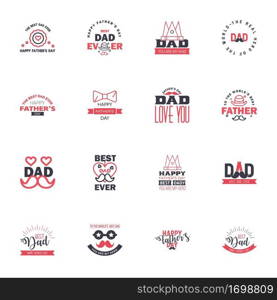 Happy fathers day greeting cards set 16 Black and Pink. Vector typography. lettering. Usable for banners. print. You are the best dad. text design Editable Vector Design Elements