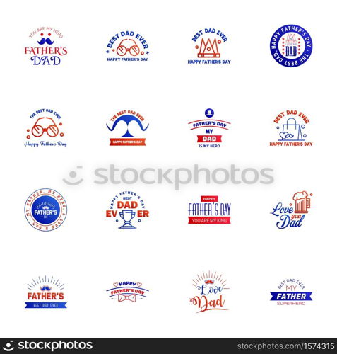 Happy fathers day greeting cards set 16 Blue and red. Vector typography. lettering. Usable for banners. print. You are the best dad. text design Editable Vector Design Elements