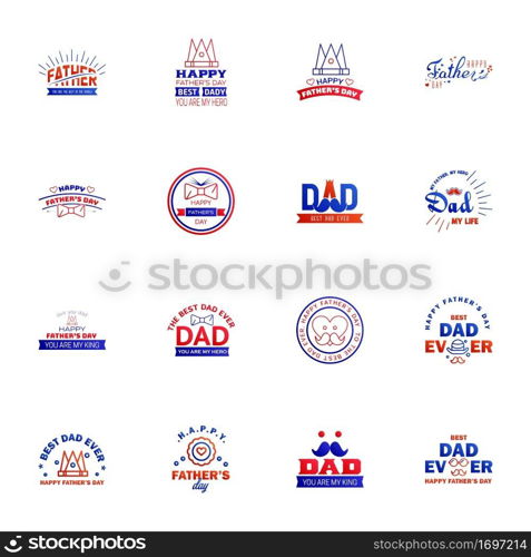 Happy fathers day greeting cards set 16 Blue and red. Vector typography. lettering. Usable for banners. print. You are the best dad. text design Editable Vector Design Elements