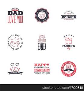 Happy fathers day greeting cards set 9 Black and Pink. Vector typography. lettering. Usable for banners. print. You are the best dad. text design Editable Vector Design Elements