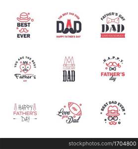 Happy fathers day greeting cards set 9 Black and Pink. Vector typography. lettering. Usable for banners. print. You are the best dad. text design Editable Vector Design Elements