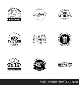 Happy fathers day greeting cards set 9 Black. Vector typography. lettering. Usable for banners. print. You are the best dad. text design  Editable Vector Design Elements