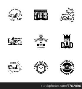 Happy fathers day greeting cards set 9 Black. Vector typography. lettering. Usable for banners. print. You are the best dad. text design  Editable Vector Design Elements