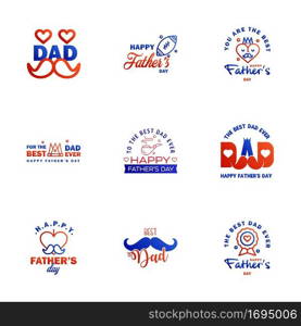 Happy fathers day greeting cards set 9 Blue and red. Vector typography. lettering. Usable for banners. print. You are the best dad. text design Editable Vector Design Elements