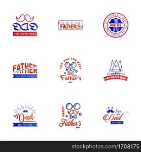 Happy fathers day greeting cards set 9 Blue and red. Vector typography. lettering. Usable for banners. print. You are the best dad. text design Editable Vector Design Elements