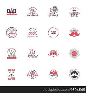 Happy Fathers day greeting hand lettering badges 16 Black and Pink Typo. isolated on white. Typography design template for poster. banner. gift card. t shirt print. label sticker. Retro vintage style. Vector illustration Editable Vector Design Elements