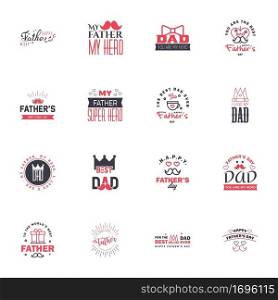 Happy Fathers day greeting hand lettering badges 16 Black and Pink Typo. isolated on white. Typography design template for poster. banner. gift card. t shirt print. label sticker. Retro vintage style. Vector illustration Editable Vector Design Elements