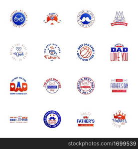 Happy Fathers day greeting hand lettering badges 16 Blue and red Typo. isolated on white. Typography design template for poster. banner. gift card. t shirt print. label sticker. Retro vintage style. Vector illustration Editable Vector Design Elements