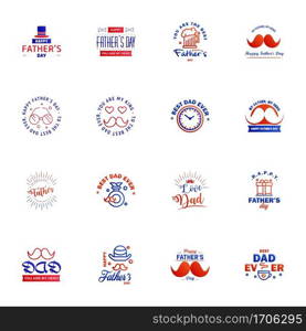Happy Fathers day greeting hand lettering badges 16 Blue and red Typo. isolated on white. Typography design template for poster. banner. gift card. t shirt print. label sticker. Retro vintage style. Vector illustration Editable Vector Design Elements