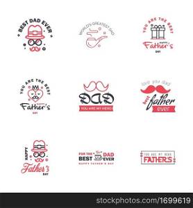 Happy Fathers day greeting hand lettering badges 9 Black and Pink Typo. isolated on white. Typography design template for poster. banner. gift card. t shirt print. label sticker. Retro vintage style. Vector illustration Editable Vector Design Elements