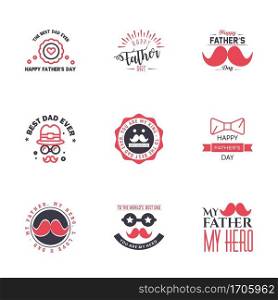Happy Fathers day greeting hand lettering badges 9 Black and Pink Typo. isolated on white. Typography design template for poster. banner. gift card. t shirt print. label sticker. Retro vintage style. Vector illustration Editable Vector Design Elements