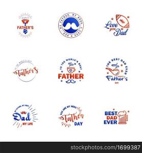 Happy Fathers day greeting hand lettering badges 9 Blue and red Typo. isolated on white. Typography design template for poster. banner. gift card. t shirt print. label sticker. Retro vintage style. Vector illustration Editable Vector Design Elements