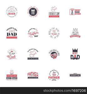 Happy fathers day set 16 Black and Pink. Vector typography. Vintage lettering for fathers day greeting cards. banners. t-shirt design. You are the best dad. Editable Vector Design Elements