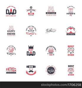 Happy fathers day set 16 Black and Pink. Vector typography. Vintage lettering for fathers day greeting cards. banners. t-shirt design. You are the best dad. Editable Vector Design Elements