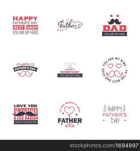 Happy fathers day set 9 Black and Pink. Vector typography. Vintage lettering for fathers day greeting cards. banners. t-shirt design. You are the best dad. Editable Vector Design Elements