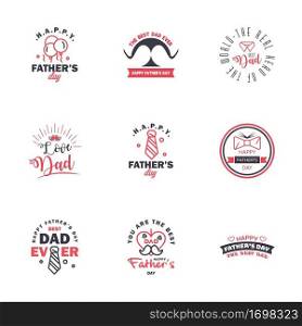 Happy fathers day set 9 Black and Pink. Vector typography. Vintage lettering for fathers day greeting cards. banners. t-shirt design. You are the best dad. Editable Vector Design Elements