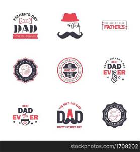 Happy fathers day set 9 Black and Pink. Vector typography. Vintage lettering for fathers day greeting cards. banners. t-shirt design. You are the best dad. Editable Vector Design Elements