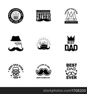 Happy fathers day set 9 Black. Vector typography. Vintage lettering for fathers day greeting cards. banners. t-shirt design. You are the best dad.  Editable Vector Design Elements