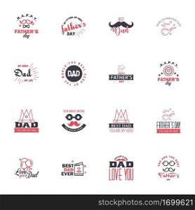 Happy Fathers Day. vector hand lettering. 16 Black and Pink Calligraphy illustration for greeting card. festival poster etc. Editable Vector Design Elements
