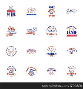 Happy Fathers Day. vector hand lettering. 16 Blue and red Calligraphy illustration for greeting card. festival poster etc. Editable Vector Design Elements