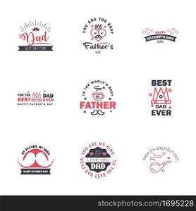 Happy Fathers Day. vector hand lettering. 9 Black and Pink Calligraphy illustration for greeting card. festival poster etc. Editable Vector Design Elements