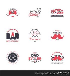 Happy Fathers Day. vector hand lettering. 9 Black and Pink Calligraphy illustration for greeting card. festival poster etc. Editable Vector Design Elements